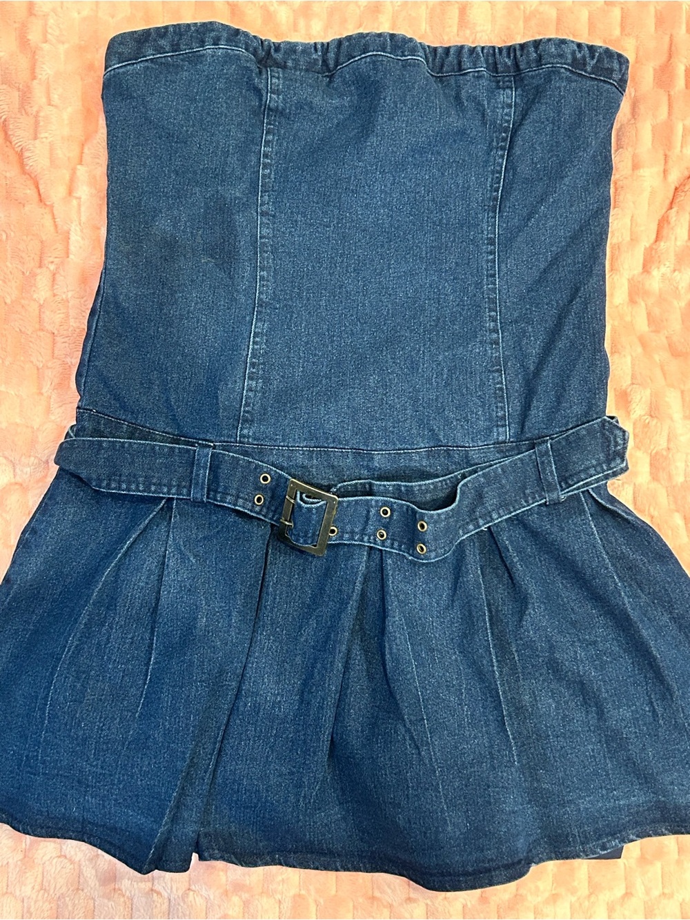Forever 21 Blue Strapless Denim Dress with Belt
